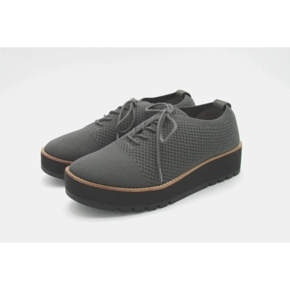 Eileen Fisher Eddy Gray Stretch Knit Platform Oxfords Womens Size 8.5